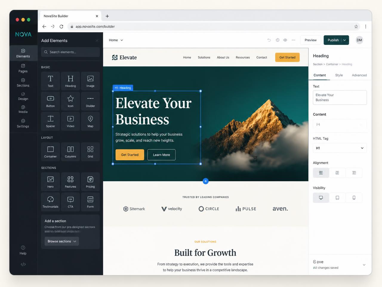 TFM Website Suite visual website builder interface